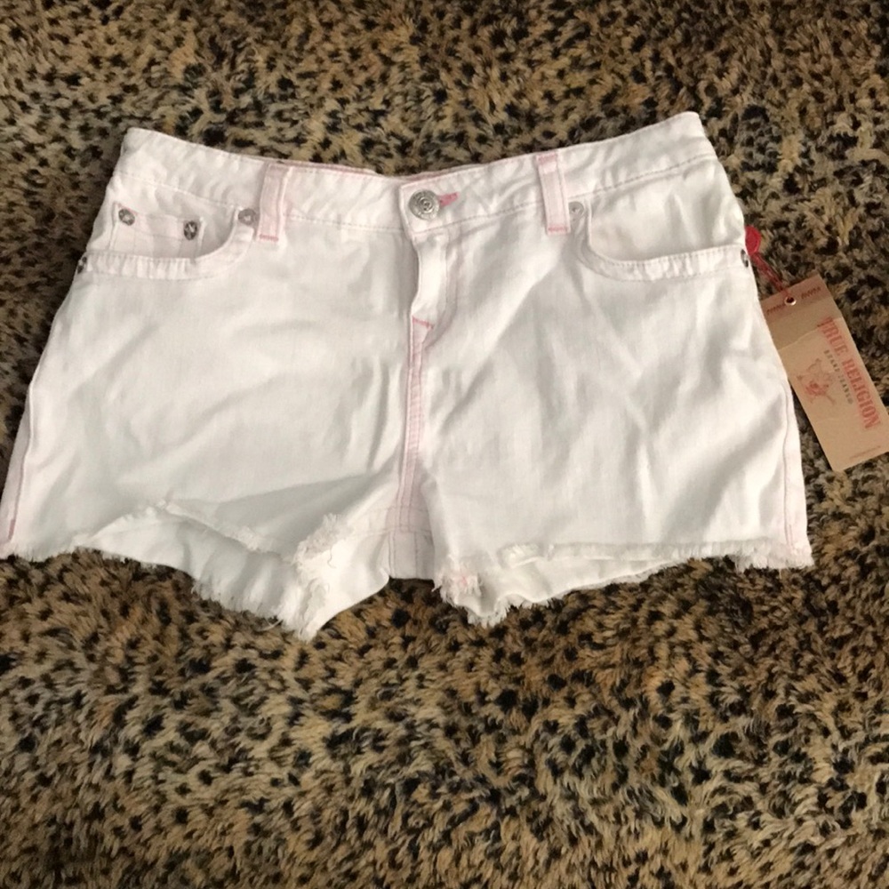 True religion white cut off shorts